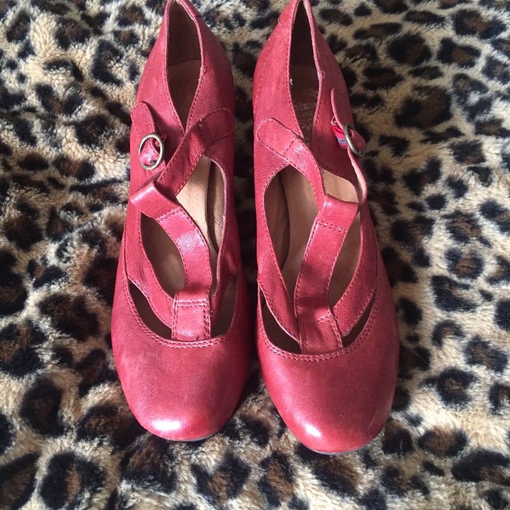 Red Jeffrey Campbell retro t-strap heels